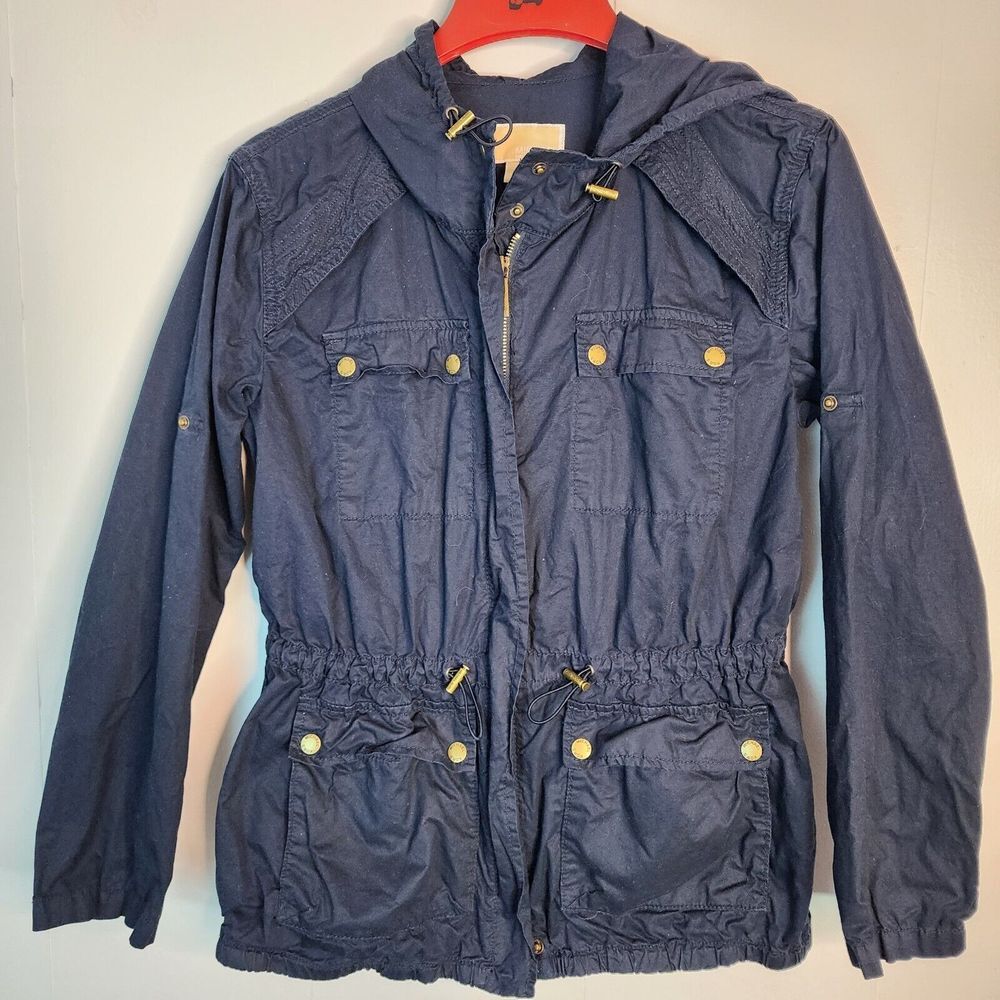 Michael Kors Jacket Womens S Navy Blue Long Sleeve Pockets Anorak‎ Windbreaker